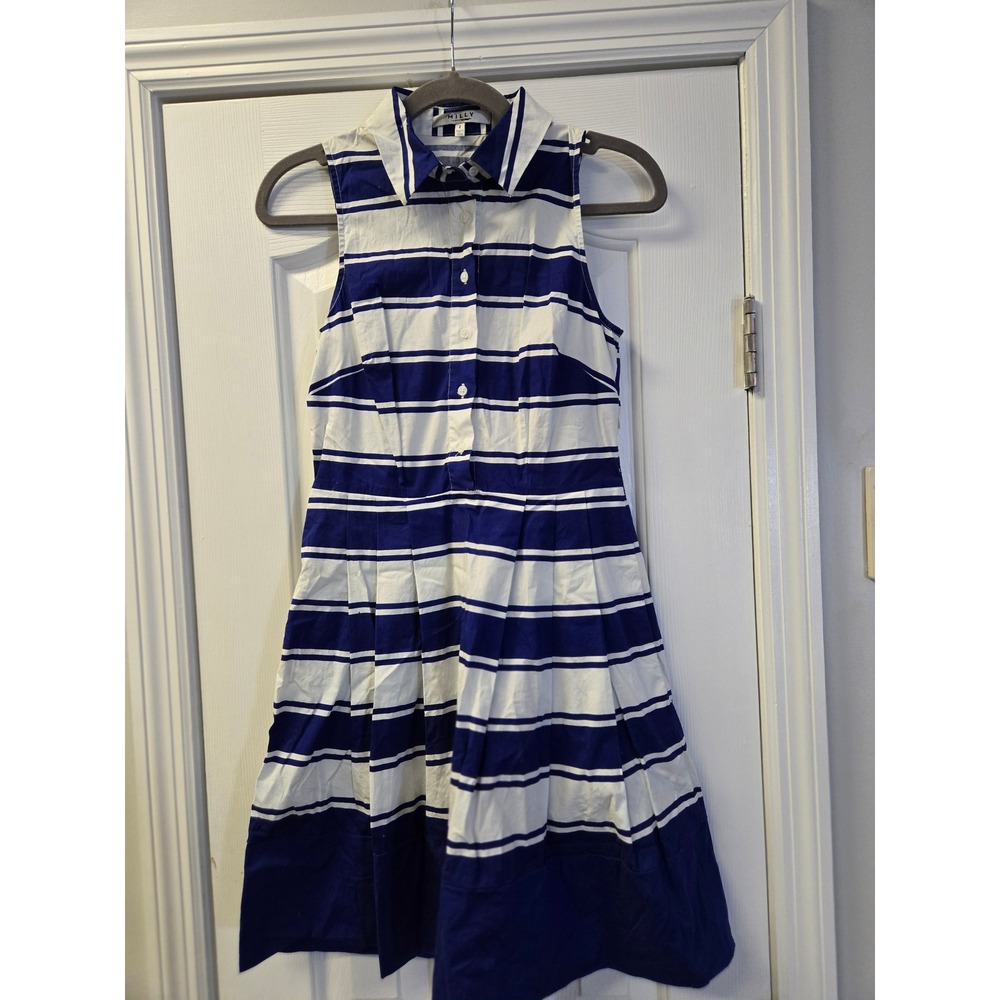 Milly for DesignNation Blue White Striped Sleeveless Pleated Shirt Dress Size 2โ